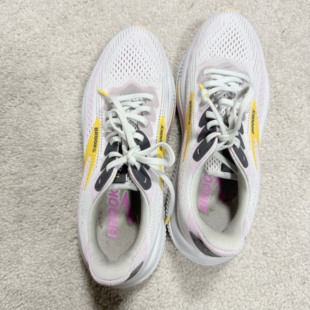 Brooks Womens 8 Ghost 17 Max Running Shoes White Pink Yellow - Picture 9 of 10